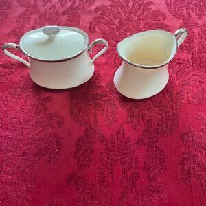 Lenox China Solitaire Creamer and Sugar Bowl with lid